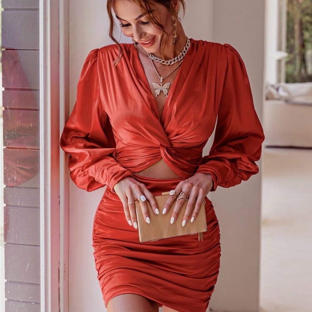 Elegant Red Ruched dress